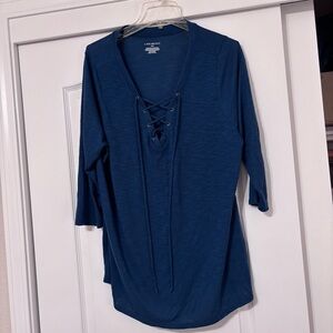 Lane Bryant Women's Blue Lace-Up Top size 18/20 with 3/4 sleeves